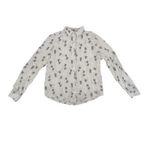 Japna Off White Gray Koala Long Sleeve Button Up Blouse Size Small Women’s